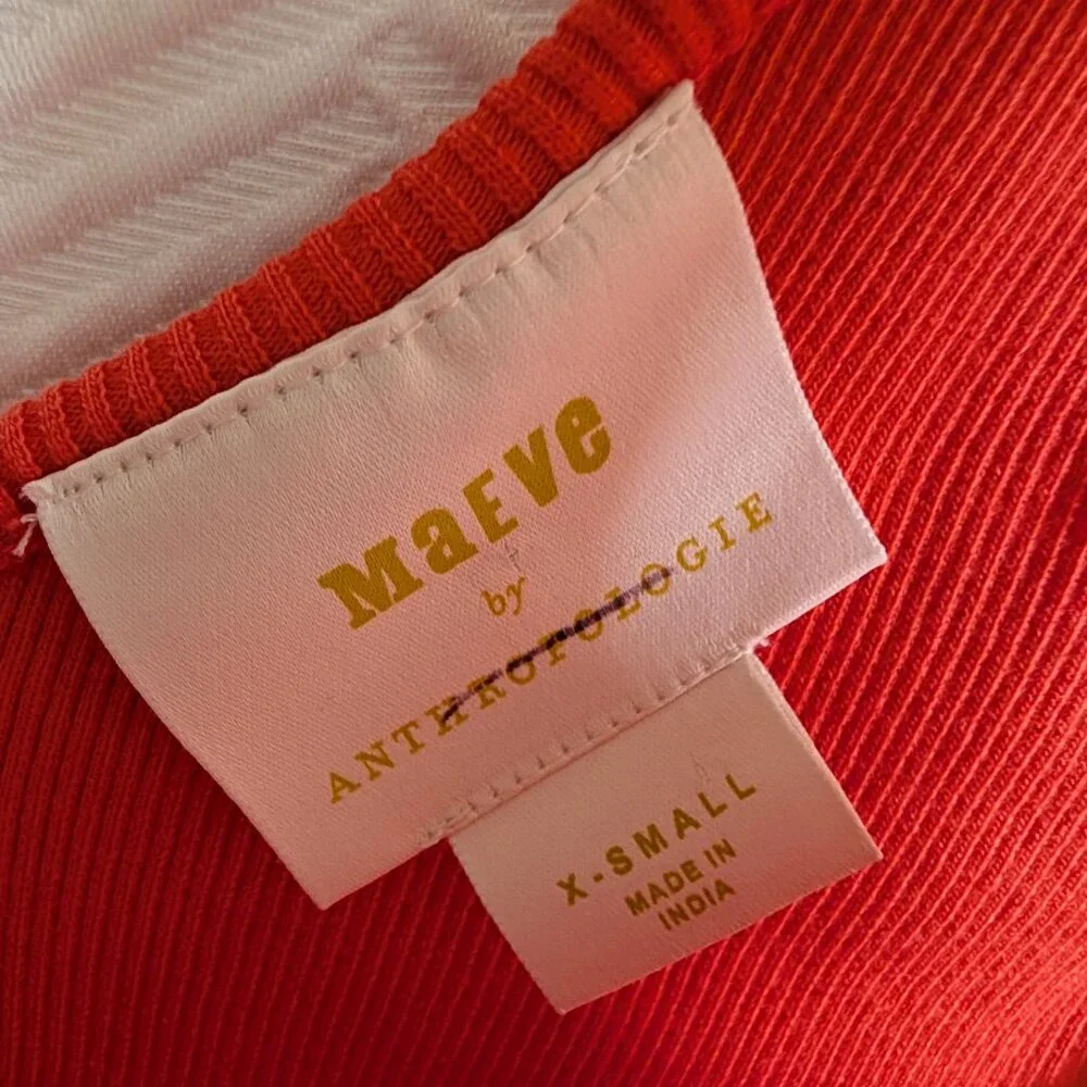 Anthropologie Maeve The Rafaela Ribbed Tank Top Bow Tie Shoulder Orange XS Small - Picture 3 of 11